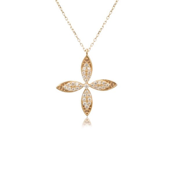 14 Ayar Altın Taşlı Çiçek Kolye