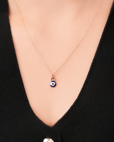 14 Ayar Altın Mineli Nazar Boncuğu Kolye