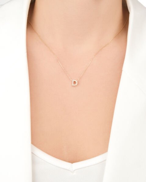 14 Ayar Altın Taşlı D Harfi Kadın Kolye