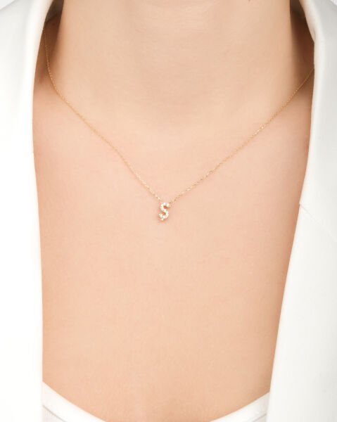 14 Ayar Altın Taşlı Ş Harfi Kadın Kolye