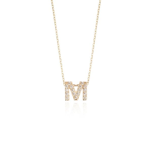 14 Ayar Altın Taşlı M Harfi Kadın Kolye