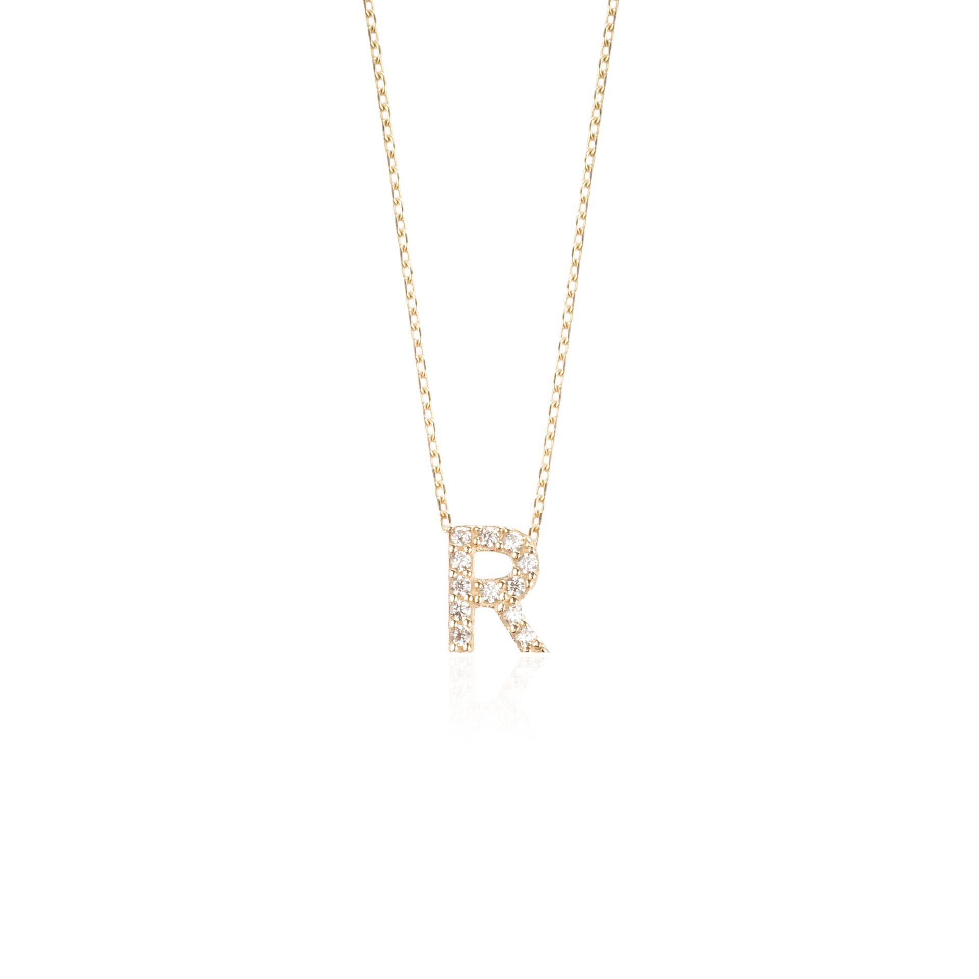 14 Ayar Altın Taşlı R Harfi Kadın Kolye