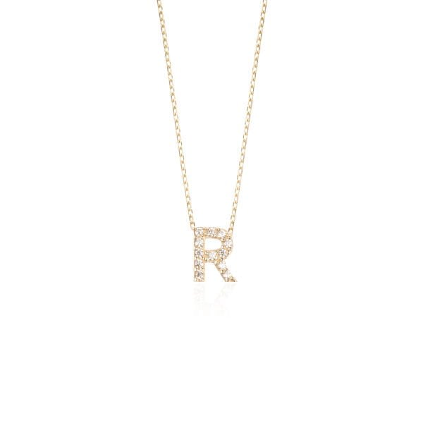 14 Ayar Altın Taşlı R Harfi Kadın Kolye
