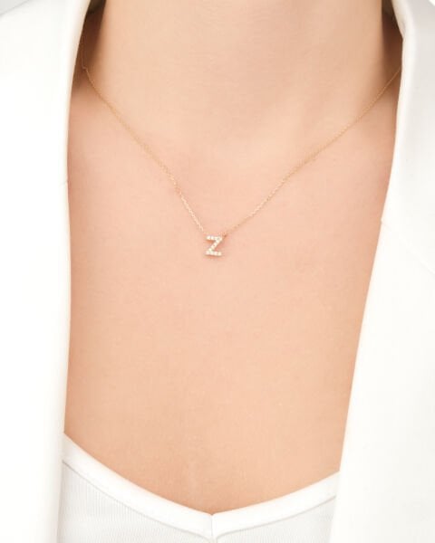 14 Ayar Altın Taşlı Z Harfi Kadın Kolye