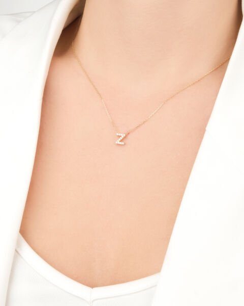 14 Ayar Altın Taşlı Z Harfi Kadın Kolye