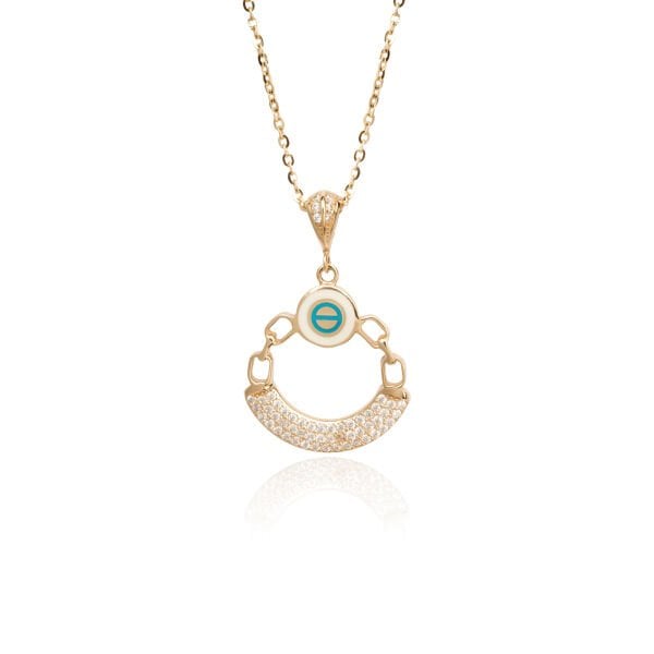 Turkuaz Taşlı Hilal Formlu Taşlı Kolye 14 Ayar Altın