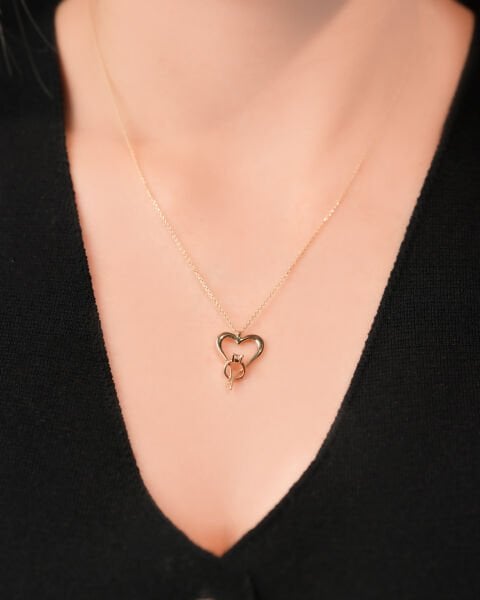 14 Ayar Altın Tektaş Yüzük Kalp Kolye