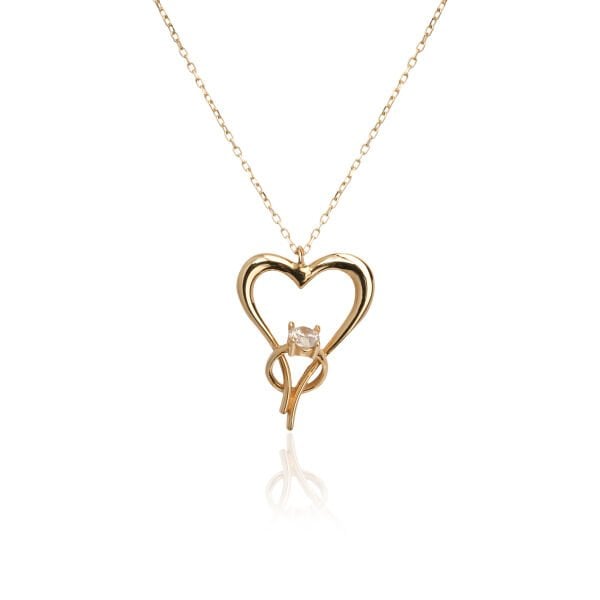 14 Ayar Altın Tektaş Yüzük Kalp Kolye