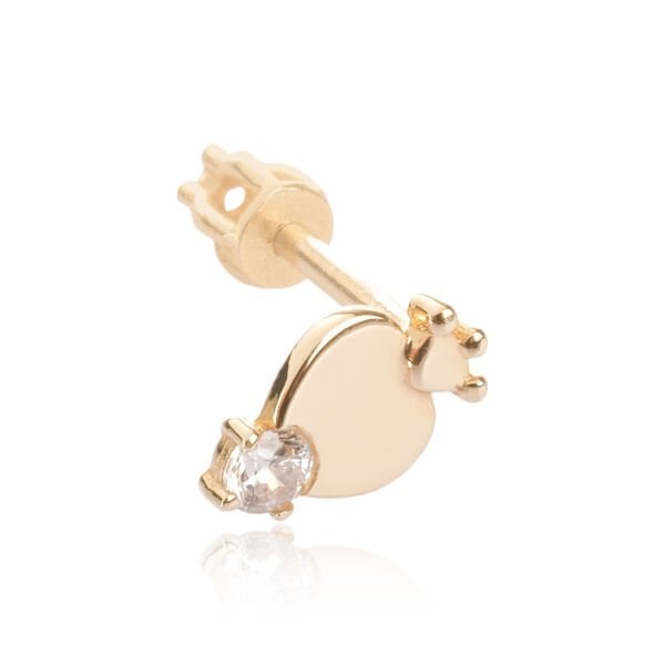 14 Ayar Altın Taşlı Kalp Figürlü Tragus Küpe
