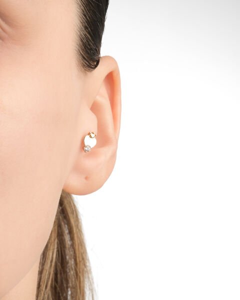 14 Ayar Altın Taşlı Kalp Figürlü Tragus Küpe