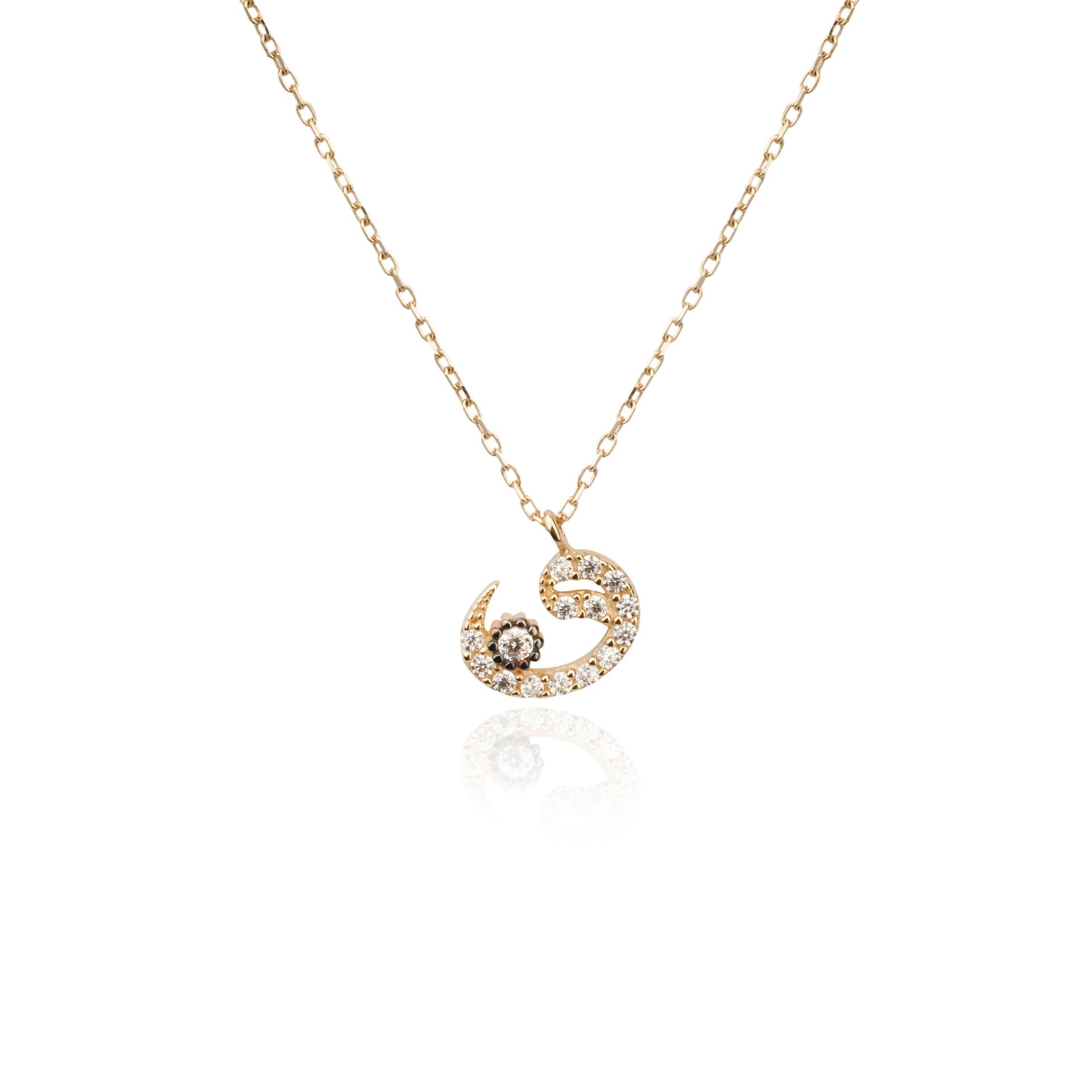 14 Ayar Altın Taşlı Vav Kolye