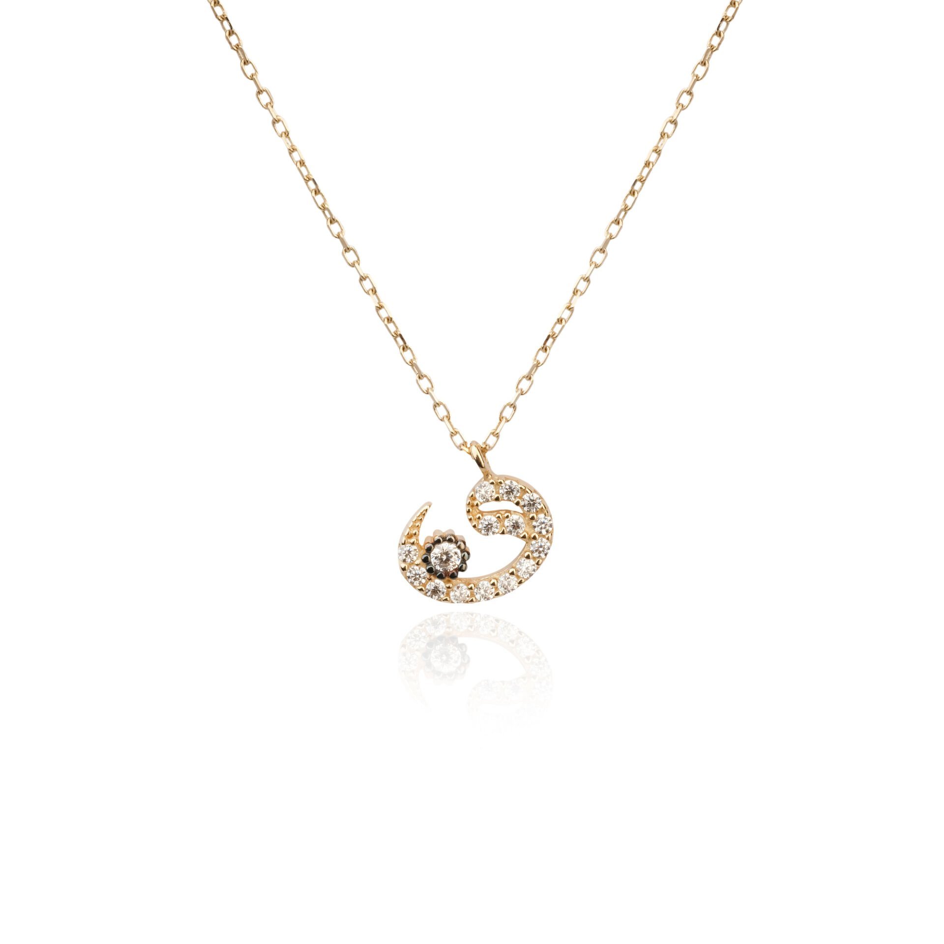 14 Ayar Altın Taşlı Vav Kolye