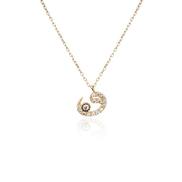 14 Ayar Altın Taşlı Vav Kolye