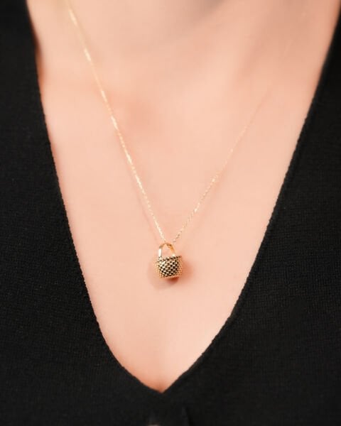 14 Ayar Altın Hasır Sepet Figürlü Kolye