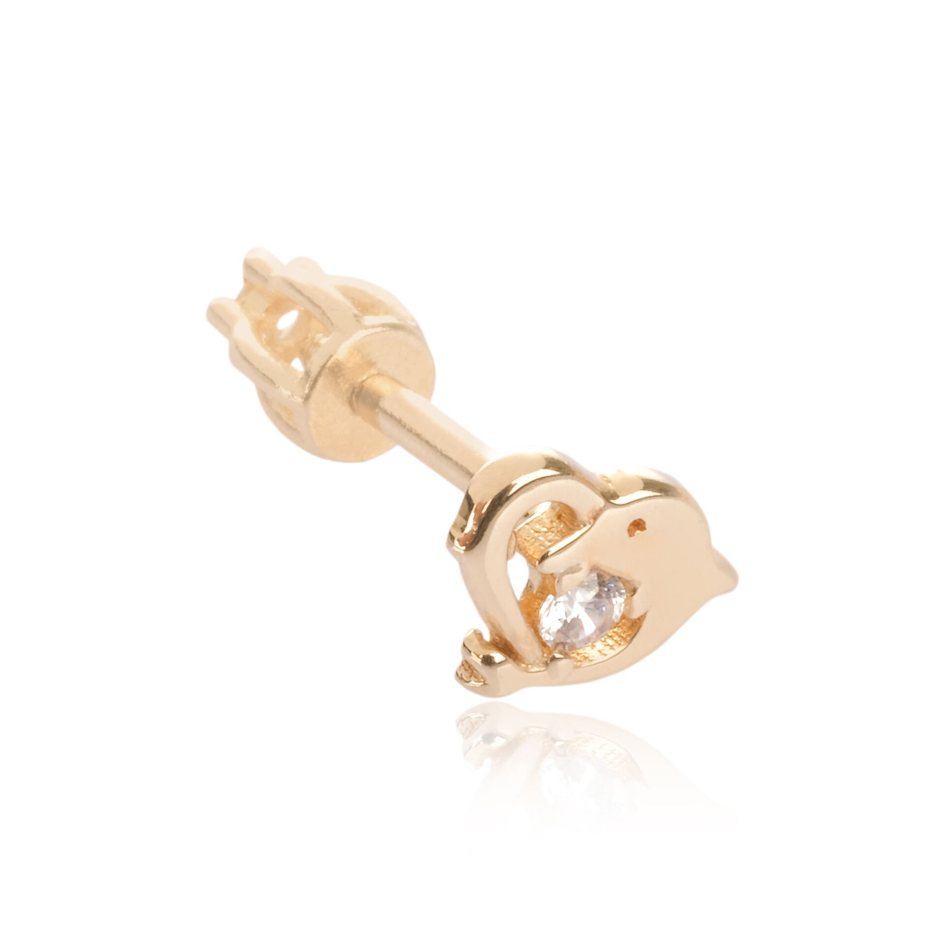 14 Ayar Altın Yunus Figürlü Taşlı Tragus Küpe