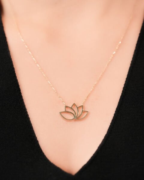 14 Ayar Altın Minimal Lotus Kolye