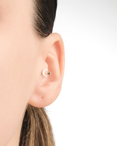 14 Ayar Altın Ay Yıldız Figürlü Tragus Küpe