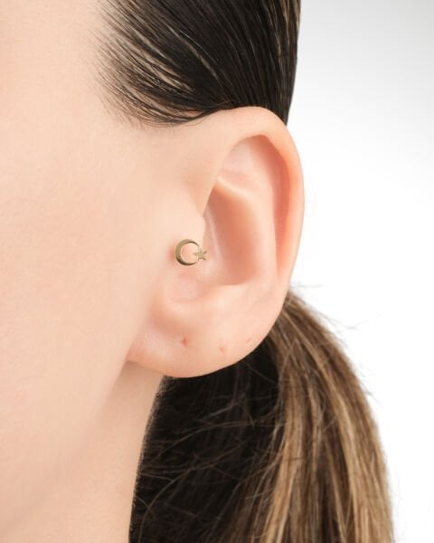 14 Ayar Altın Ay Yıldız Figürlü Tragus Küpe
