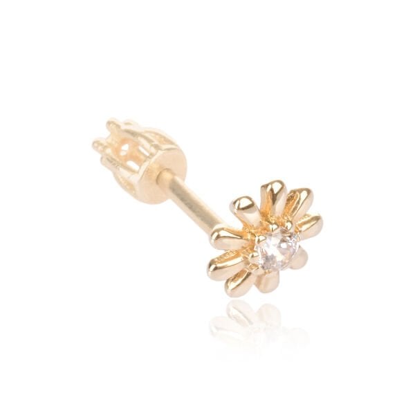 14 Ayar Altın Taşlı Papatya Tragus Küpe