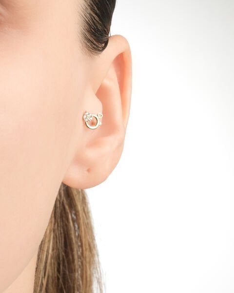 14 Ayar Altın Taşlı Çiçek Figürlü Tragus Küpe