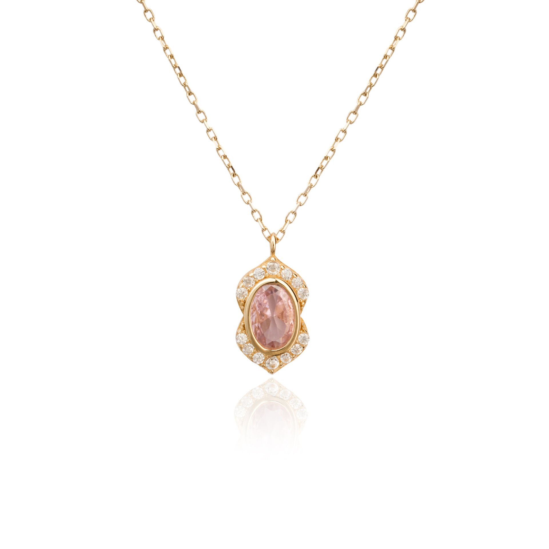 14 Ayar Altın Vintage Pembe Kuvars Kolye