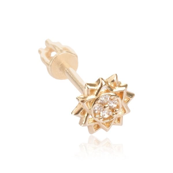 14 Ayar Altın Taşlı Güneş Form Tragus Küpe