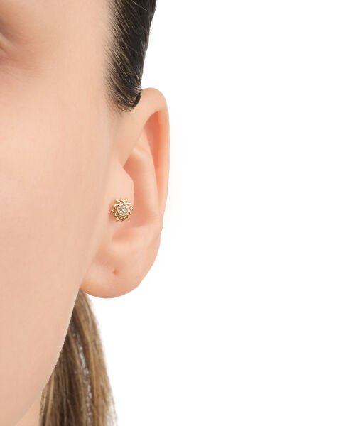 14 Ayar Altın Taşlı Güneş Form Tragus Küpe