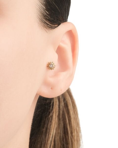 14 Ayar Altın Taşlı Güneş Form Tragus Küpe