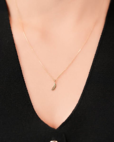 14 Ayar Altın Kuş Tüyü Kolye