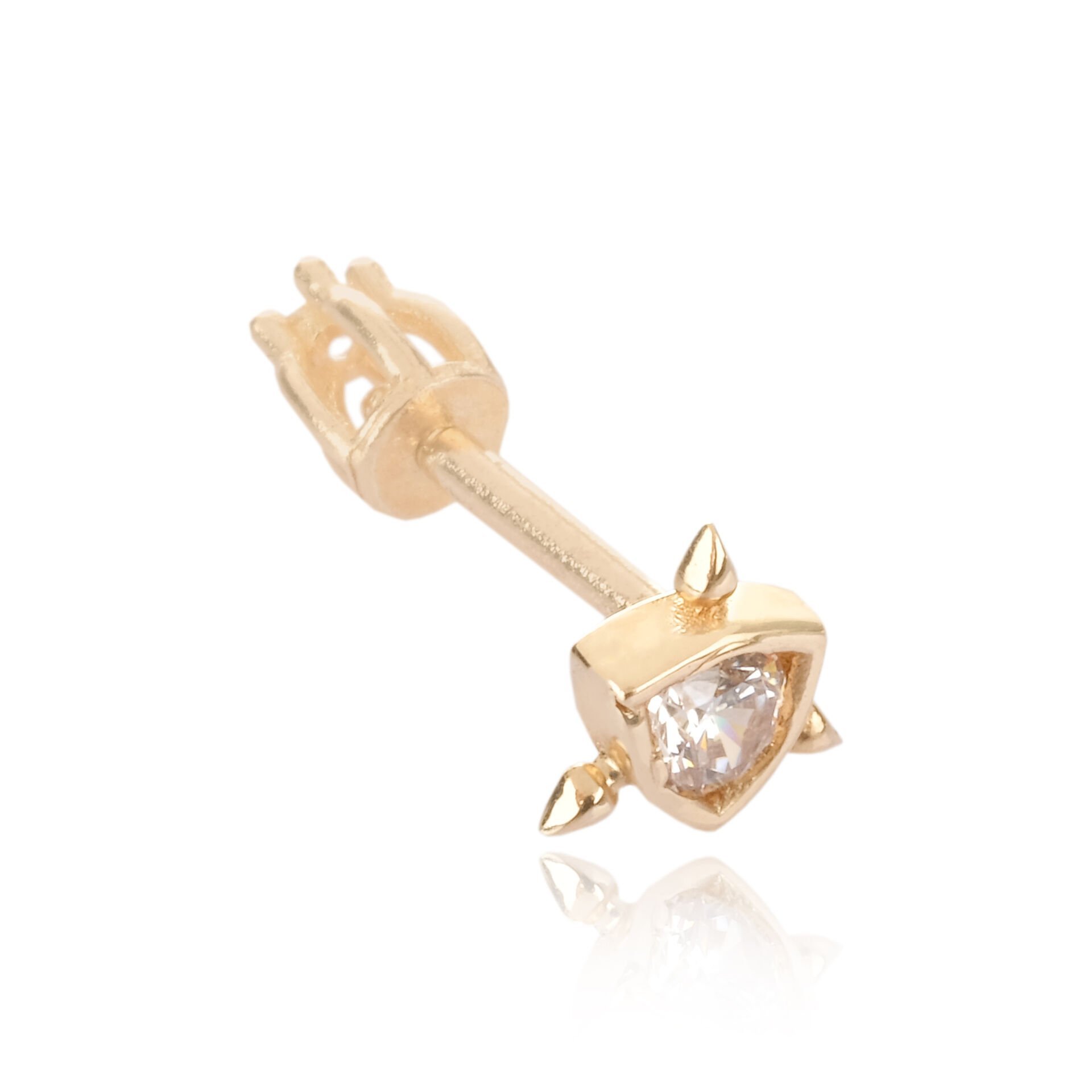 14 Ayar Altın Üçgen Form Taşlı Tragus Küpe