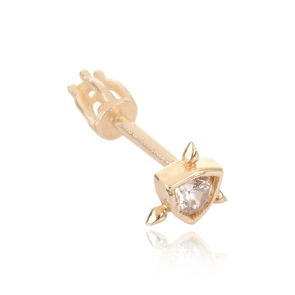 14 Ayar Altın Üçgen Form Taşlı Tragus Küpe