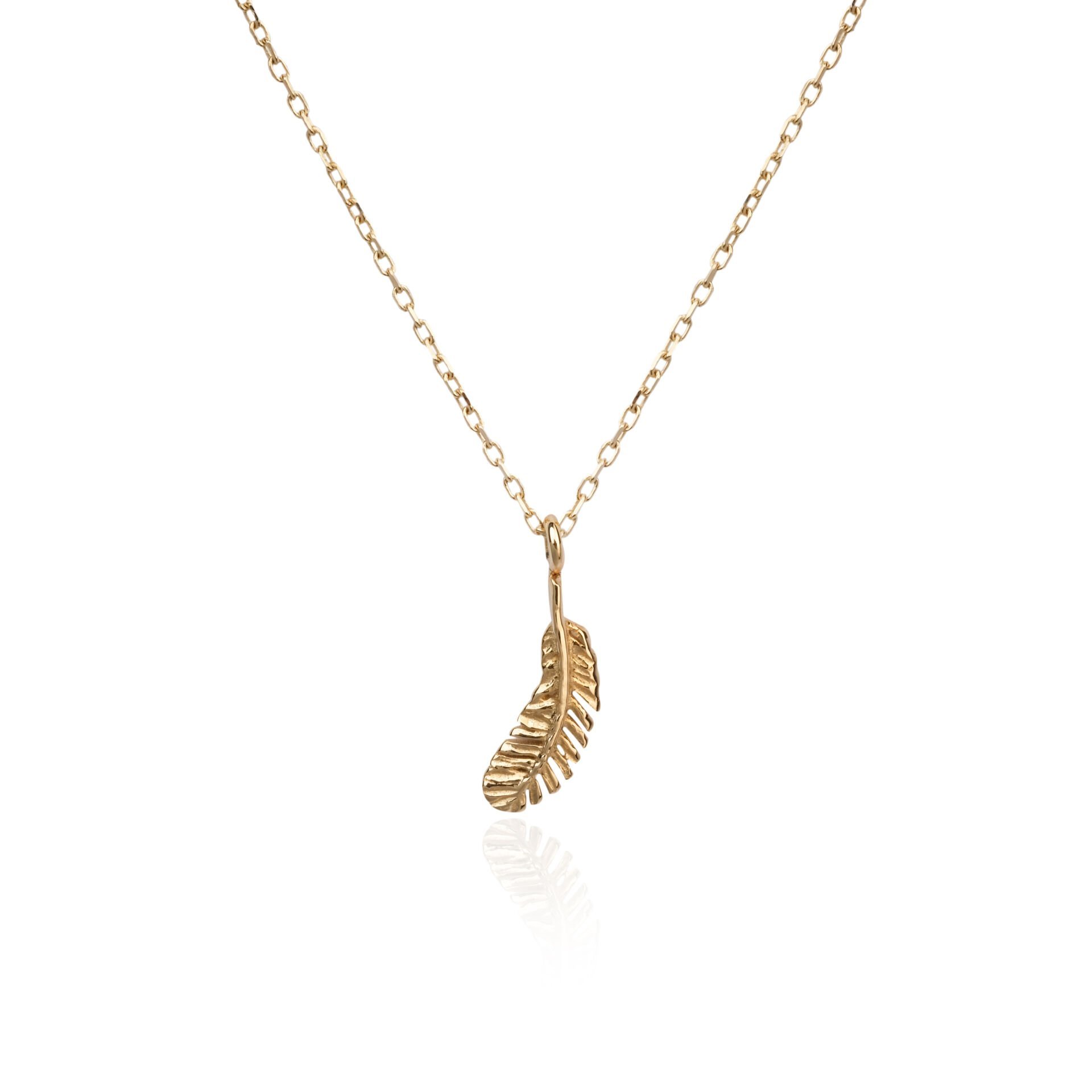 14 Ayar Altın Kuş Tüyü Kolye