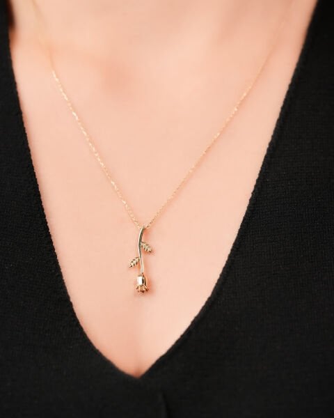 14 Ayar Altın Gül Kolye