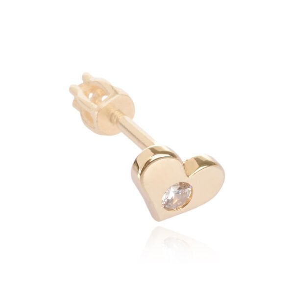 14 Ayar Altın Taşlı Kalp Form Tragus Küpe