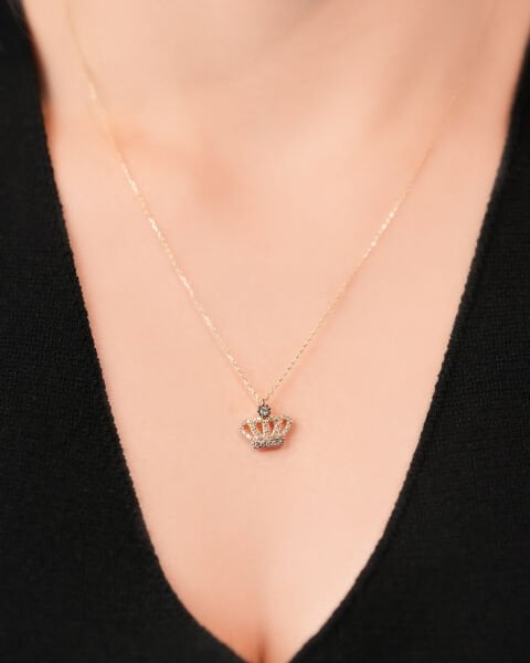 14 Ayar Altın Taşlı Taç Kolye