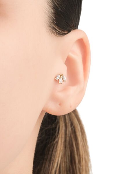 14 Ayar Altın Üçlü Damla Taşlı Tragus Küpe