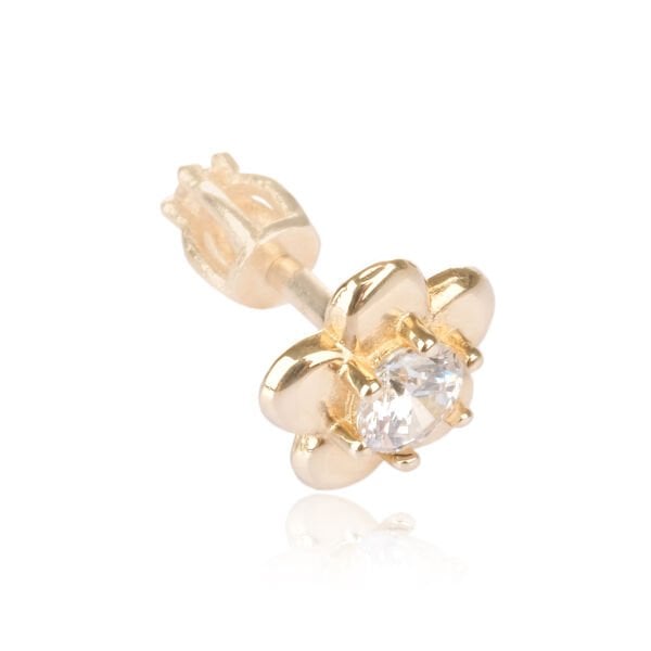 14 Ayar Altın  Çiçek Figürlü Taşlı Tragus Küpe
