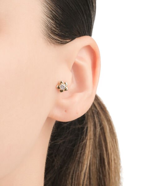 14 Ayar Altın Taşlı Çiçek Tragus Küpe