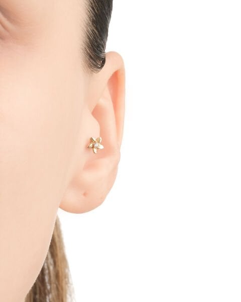 14 Ayar Altın Taşlı Çiçek Tragus Küpe