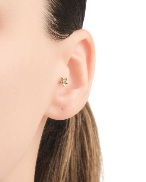 14 Ayar Altın Taşlı Çiçek Tragus Küpe