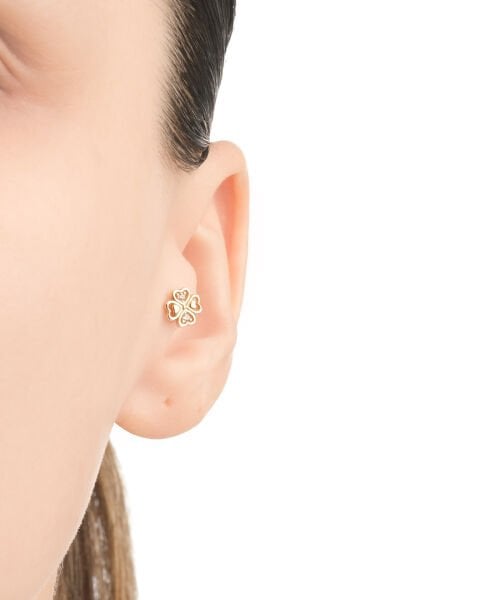 14 Ayar Altın Kalpli Yonca Figürlü Taşlı Tragus Küpe