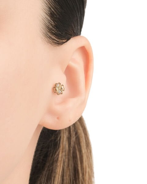 14 Ayar Altın Kalpli Yonca Figürlü Taşlı Tragus Küpe