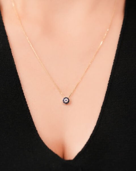14 Ayar Altın Taşlı Minimal Nazar Boncuğu Kolye
