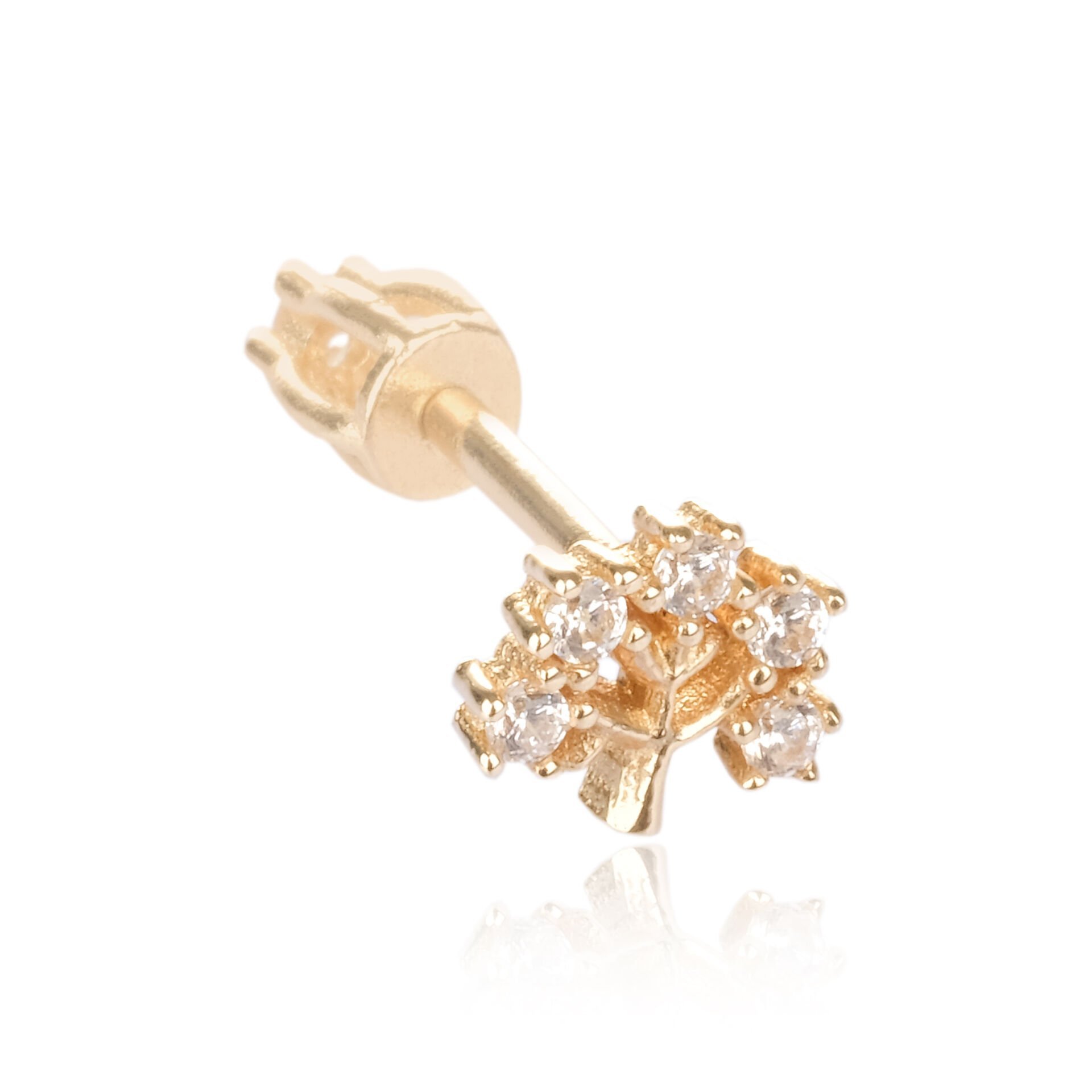 14 Ayar Altın Taşlı Hayat Ağacı Tragus Küpe