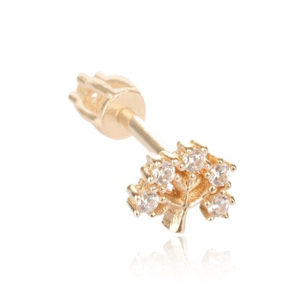 14 Ayar Altın Hayat Ağacı Figürlü  Taşlı Tragus Küpe
