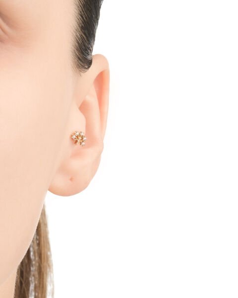 14 Ayar Altın Hayat Ağacı Figürlü  Taşlı Tragus Küpe