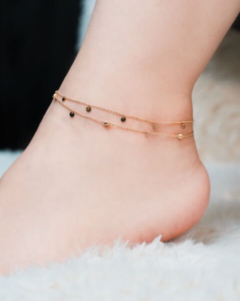 Çift Zincir Pullu Dorikalı 14 Ayar Altın Halhal