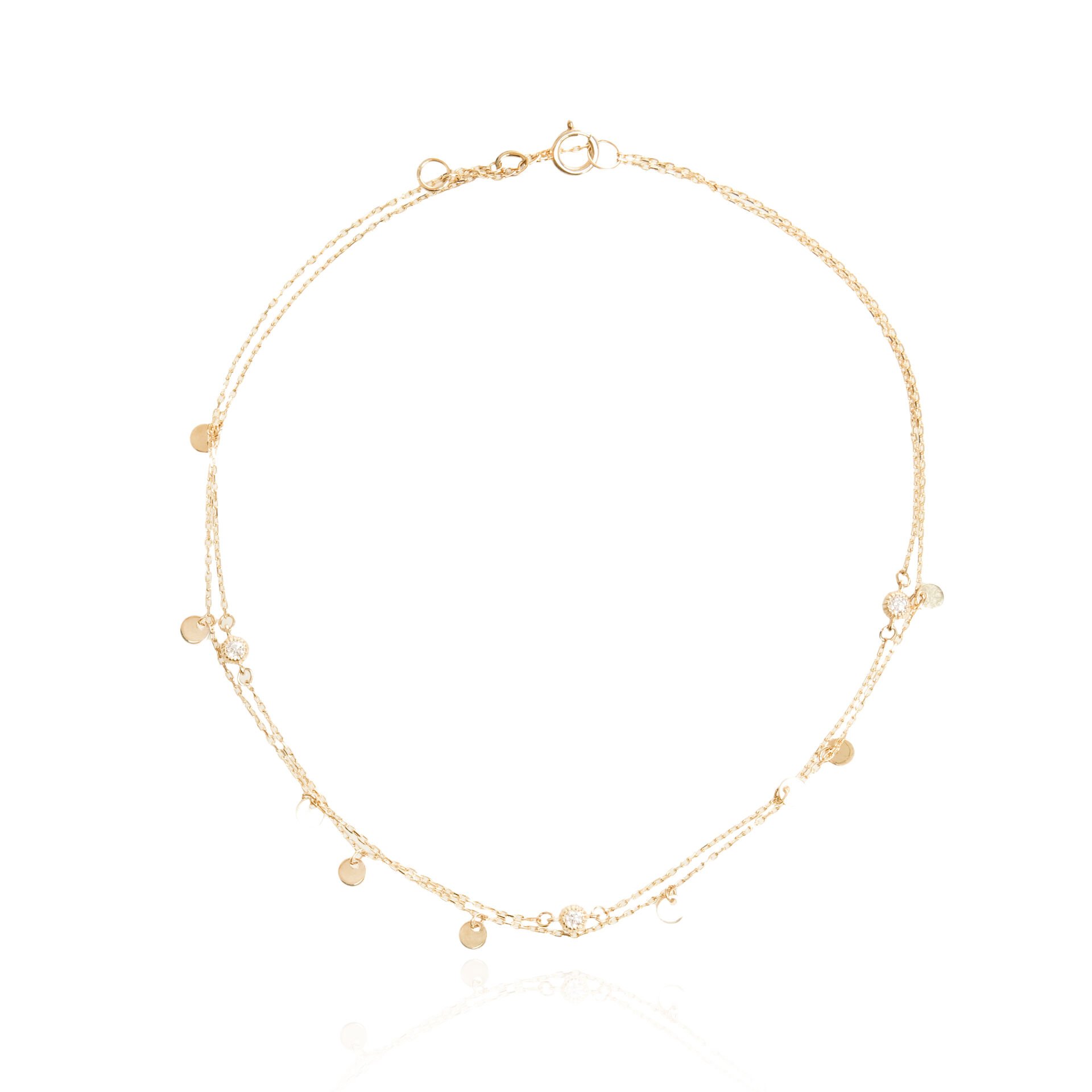 14 Ayar Altın  Çift Zincir Taşlı Pullu Halhal