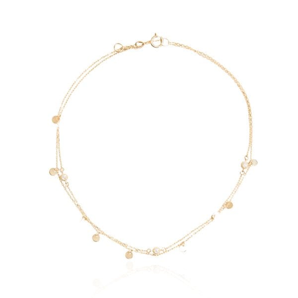 14 Ayar Altın  Çift Zincir Taşlı Pullu Halhal