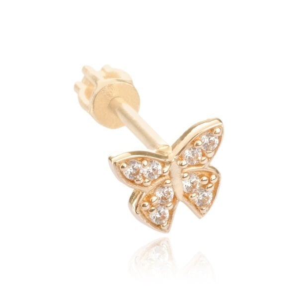 14 Ayar Altın Taşlı Kelebek Figürlü Tragus Küpe